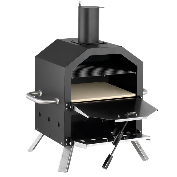 Paesyn Steel Freestanding Wood-Fired Pizza Oven with Two Cooking Areain  Black